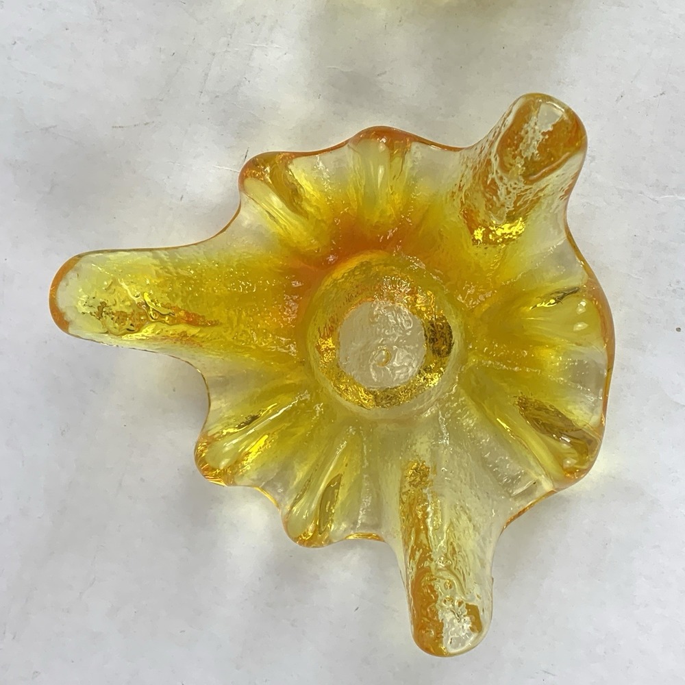 Vintage BLENKO Glass Yellow Candlestick Holder Rare Color Atomic Ice Art Glass - Picture 12 of 16